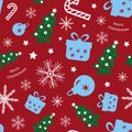 Winter seamless pattern with christmas decorations and christmas trees. Vector Illustration Royalty Free Stock Photo
