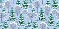 Winter seamless pattern, Christmas trees and trees in the forest and snow on the branches. Christmas design, texture for Royalty Free Stock Photo