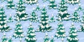 Winter seamless pattern, Christmas trees in the forest and snow. Christmas design, texture for background, textile. Blue Royalty Free Stock Photo