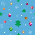 Winter seamless pattern with Christmas trees and snowflakes