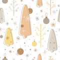 Winter seamless pattern with christmas trees,spruce woods with snowflakes,pastel colors on white background vector Royalty Free Stock Photo
