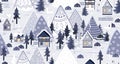 Winter seamless pattern. Cute houses, mountains and trees landscape. Cartoon Xmas vector background Royalty Free Stock Photo