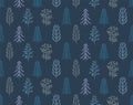 Winter seamless pattern with cute trees, winter background.