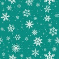 Winter seamless pattern with flat white snowflakes on aquamarine blue background Royalty Free Stock Photo