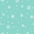 Winter seamless pattern with flat white snowflakes and dots on blue background. Royalty Free Stock Photo