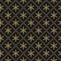 Winter seamless pattern with golden snowflakes and grid on black. New Year backdrop Royalty Free Stock Photo