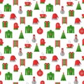 Winter Seamless Pattern, Green And Red Colors. Christmas Seamless Background, Flat Design.