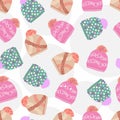 Winter seamless pattern with hats or caps in vector. Pastel colors illustration collection. Royalty Free Stock Photo