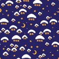 Winter seamless pattern with night village.