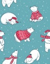 Winter seamless pattern with polar bears in cartoon style Royalty Free Stock Photo
