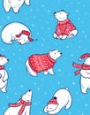 Winter seamless pattern with polar bears in cartoon style Royalty Free Stock Photo