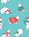 Winter seamless pattern with polar bears in hand drawn style Royalty Free Stock Photo