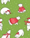 Winter seamless pattern with polar bears in hand drawn style Royalty Free Stock Photo
