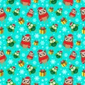 Winter seamless pattern with snowflakes, owls and gifts. Happy new year and merry christmas background. vector Royalty Free Stock Photo