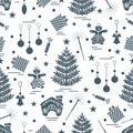 Winter seamless pattern with variety Christmas elements: tree,