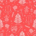 Winter seamless pattern with variety Christmas elements: tree,