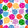 Winter seamless pattern with variety colored Christmas balls wit