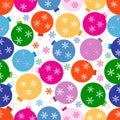 Winter seamless pattern with variety colored Christmas balls wit