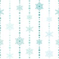 Winter seamless pattern with white snowflakes and dots strings on white background. New Year wallpaper. Vector flat symmetric Royalty Free Stock Photo