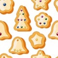 Winter seamless patterns with gingerbread cookies. Awesome holiday vector background. Christmas repeating texture for surface