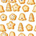 Winter seamless patterns with gingerbread cookies. Awesome holiday vector background. Christmas repeating texture for surface Royalty Free Stock Photo