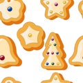 Winter seamless patterns with gingerbread cookies. Awesome holiday vector background. Christmas repeating texture for surface Royalty Free Stock Photo