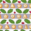 Winter seamless patterns with gingerbread cookies. Awesome holiday vector background. Christmas repeating texture for surface Royalty Free Stock Photo