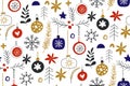 Winter seamless repeat patterns with Christmas baubles. Scandinavian style traditional motifs. Vector illustration Royalty Free Stock Photo