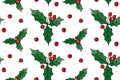 Winter seamless vector pattern with holly berries. Part of Christmas backgrounds collection. Can be used for wallpaper, pattern Royalty Free Stock Photo