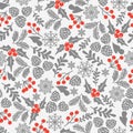 Winter seamless vector pattern with holly berries. Part of Christmas backgrounds collection. Can be used for wallpaper, pattern fi