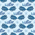 Winter seamless wavy background. Curly endless pattern with calligraphic word. Vector