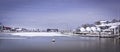 Winter Seascape over the Peaceful Snow-covered Marina in the Morning