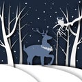 Winter season background with owl and one deer with paper art design vector and illustration Royalty Free Stock Photo