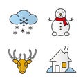 Winter season color icons set