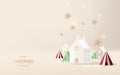 Winter season with Countryside landscape village. Paper art of Merry Christmas. Greeting card, template, vector, and illustration