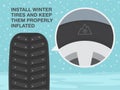 Winter season driving. Close-up of studded winter tire. Install winter tires and keep them properly inflated.