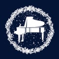 winter season frame made of pine tree branches and grand piano under falling snow vector design Royalty Free Stock Photo