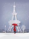 Winter season with the girl open red umbrella.
