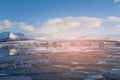 Winter season Iceland, Jokulsarlon lagoon ice lake skyline