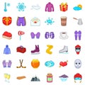 Winter season icons set, cartoon style Royalty Free Stock Photo