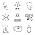 Winter season icons set, outline style Royalty Free Stock Photo