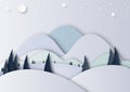 Winter season landscape background paper art style Royalty Free Stock Photo