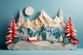 Winter season landscape with snow, pine forest and mountains for merry christmas. Royalty Free Stock Photo