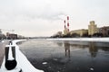 Winter season in Moscow. View of the Moscow river and Moscow city center.