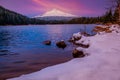 Winter season,Mount Hood Trillium Lake at sunset, National Forest, Oregon,USA Royalty Free Stock Photo