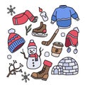 Winter season nature handdrawn doodle cute illustration merry christmas cold