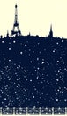 Winter season Paris scene - eiffel tower and falling snow vector