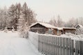 Winter season in Russian village