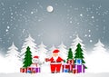 Winter season with santa and gift boxes for Christmas Season, Vector illustration Paper art style Royalty Free Stock Photo