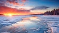 Seascape glows with winter sunrise\'s radiant morning light.AI Generated